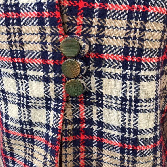 Vintage 1960s 1970s Navy, Red, Cream, & Tan Preppy Classic Plaid Button Up Vest - Picture 2 of 6